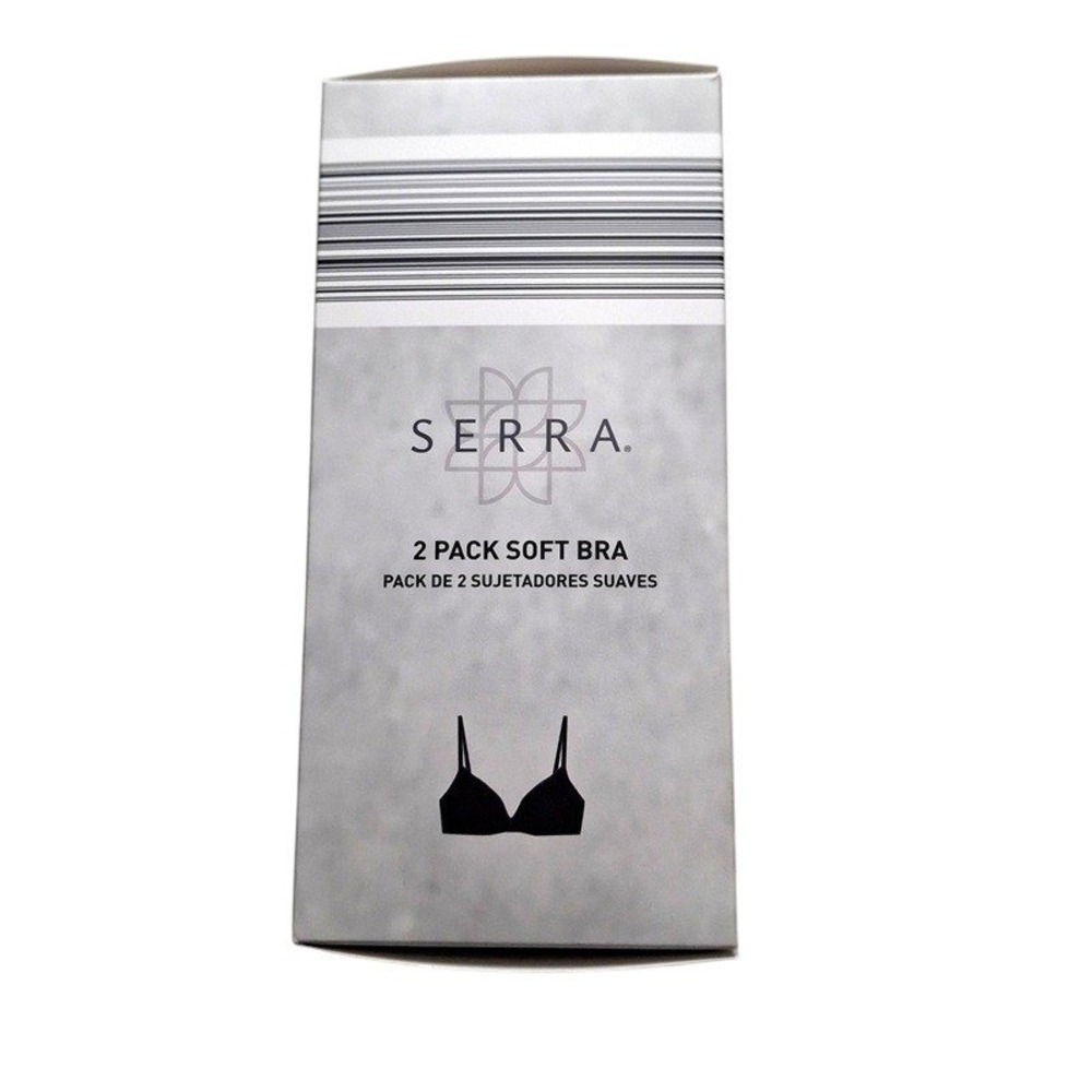 Serra Women Soft Bra Wireless Large Black 2 Pack Cotton Blend Comfort Basics - Picture 2 of 9